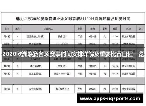 2020欧洲联赛各项赛事时间安排详解及重要比赛日程一览